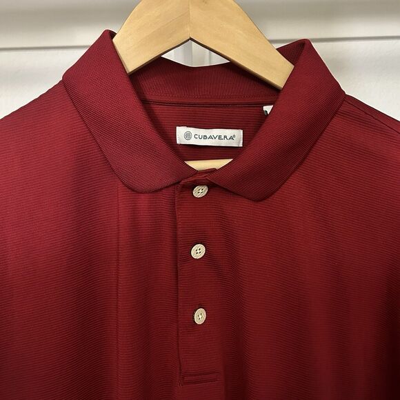 Cubavera  Men's XXL Red 100% Polyester Ribbed Knit 3 Button Short Sleeve Polo - Picture 3 of 16